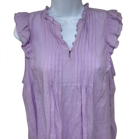 Nanette Lepore Lavender Ruffle Trim Pleated Sleeveless Blouse Women’s Size L - Picture 6 of 6